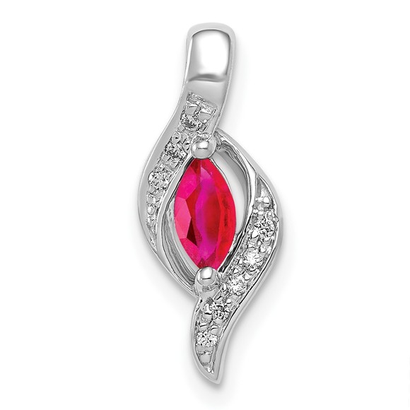 14k White Gold Diamond & Marquise .25 Red Ruby Necklace Charm Pendant - Picture 1 of 4